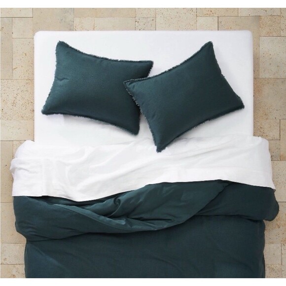 Full/Queen Heavyweight Linen Blend Duvet Cover & Sham Set Dark Teal - Casaluna - Picture 3 of 6